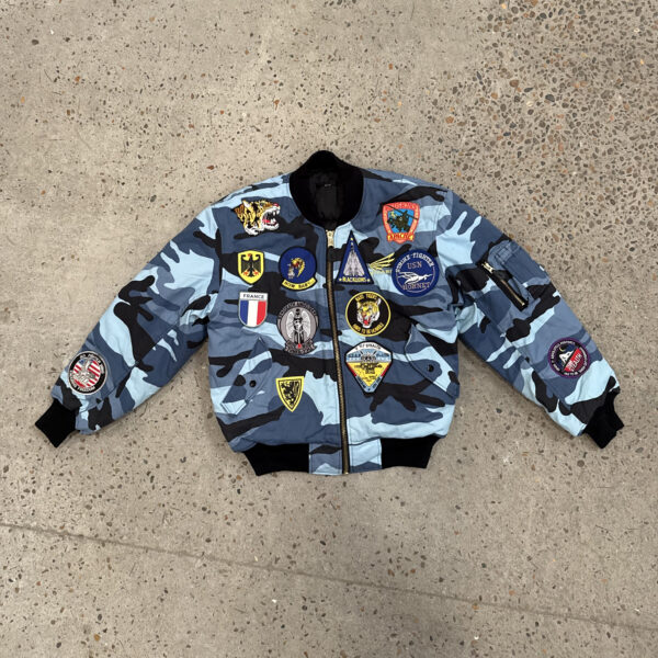 Blue bomber jacket camo patches