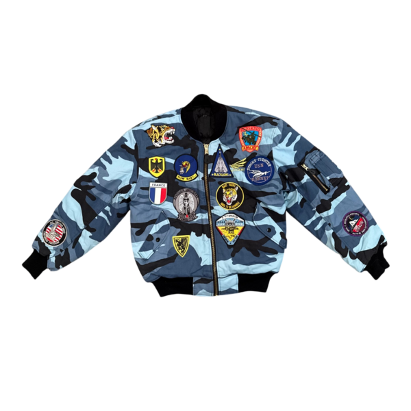 Blue bomber jacket camo patches
