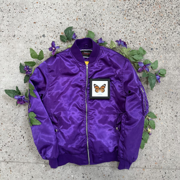 Purple satin bomber 3D flower