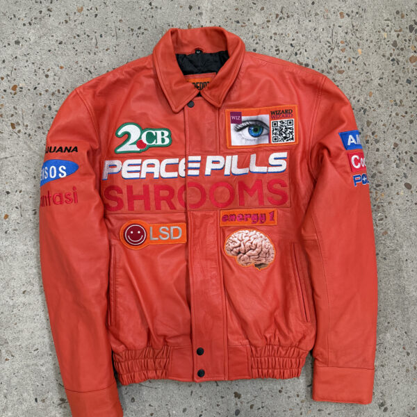 Orange drug leather jacket