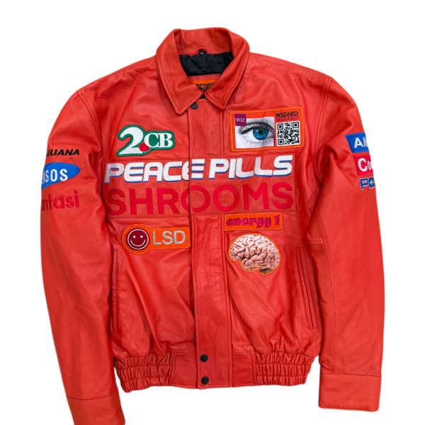 Orange drug leather jacket